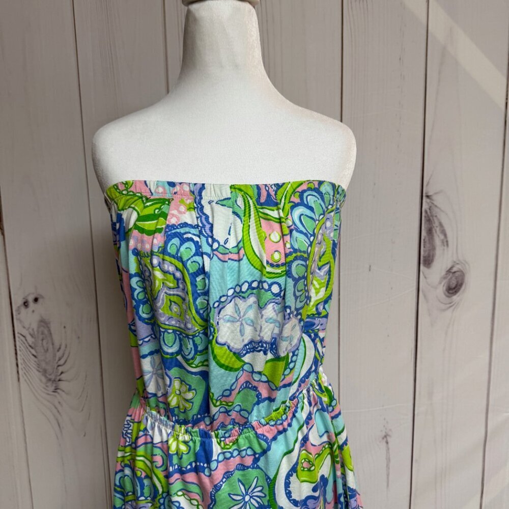 Lilly Pulitzer Strapless‎ Dress Medium Multi Shell Me About It EUC - Picture 2 of 11